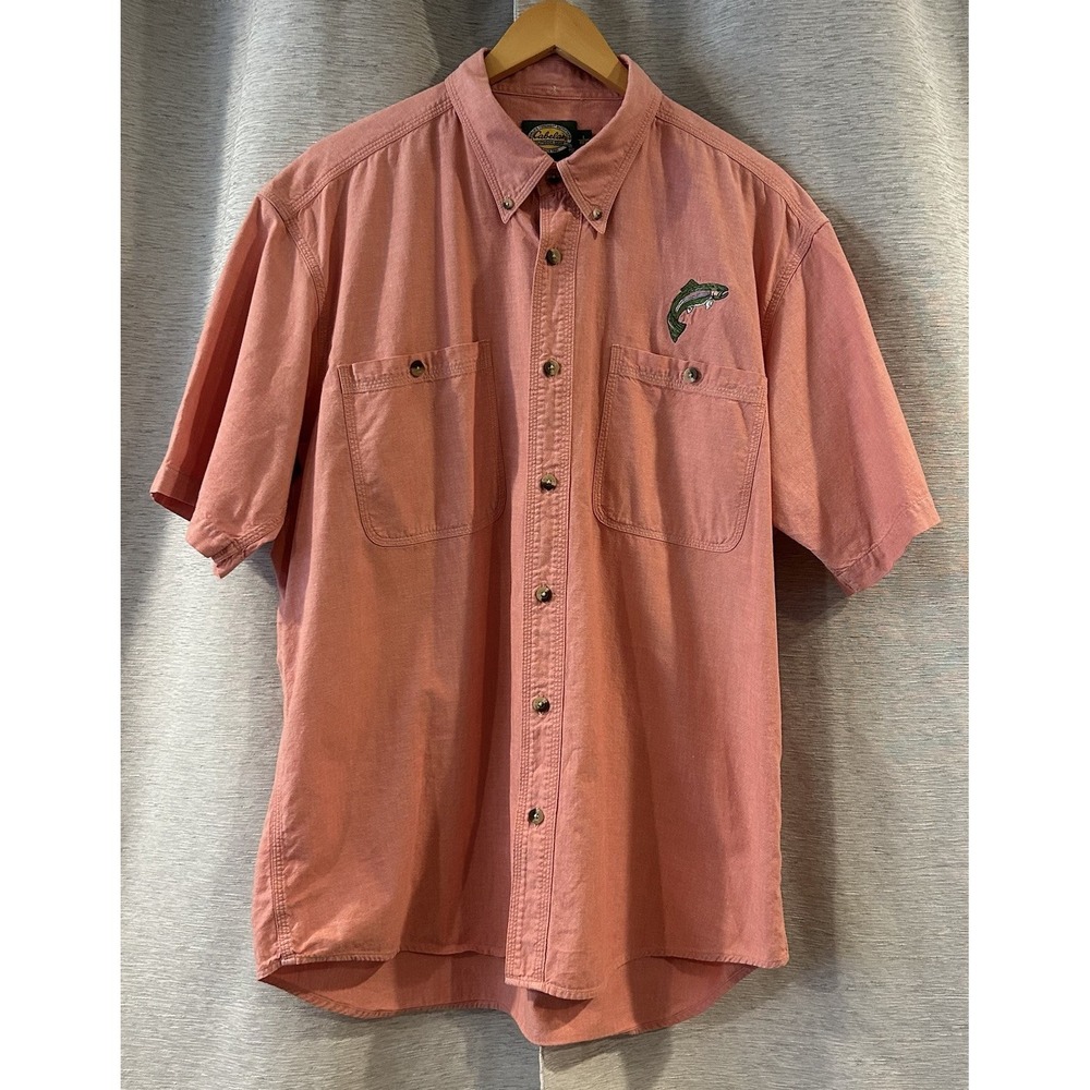 Cabela's Button Down Rainbow Trout Embroidered Short Sleeve Size Large‎